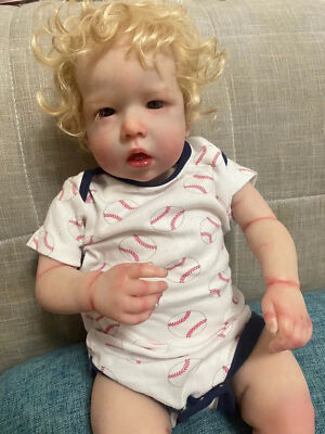 28in Handmade Reborn Baby Doll Lifelike Toddler Gift with Rooted Curly Hair Toys