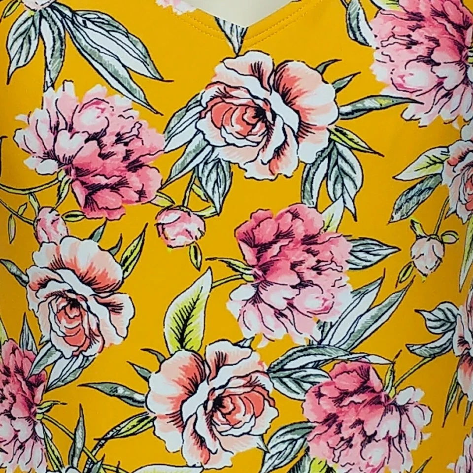 Traje de baño Xhilaration de una pieza pequeño naranja floral cuello en V acolchado cruzado lateral Foto 2 de 4