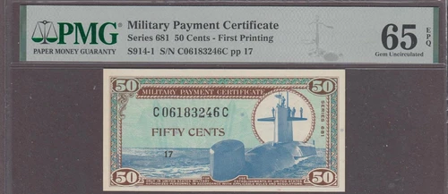 US MPC Military Payment Certificate  50 Cents Note Series 681  PMG 65EPQ