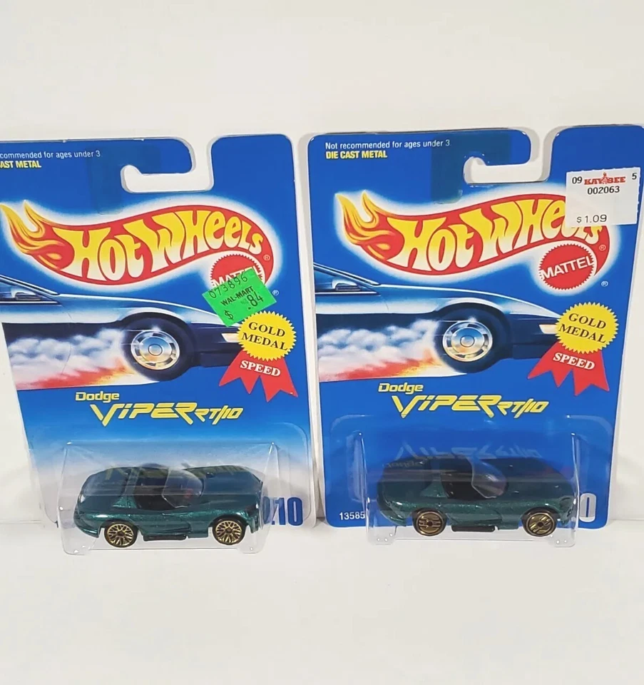 2) Hot Wheels 1991 tarjeta azul Dodge Viper RT/10 #210 VERDE 09 ruedas variación Foto 2 de 2