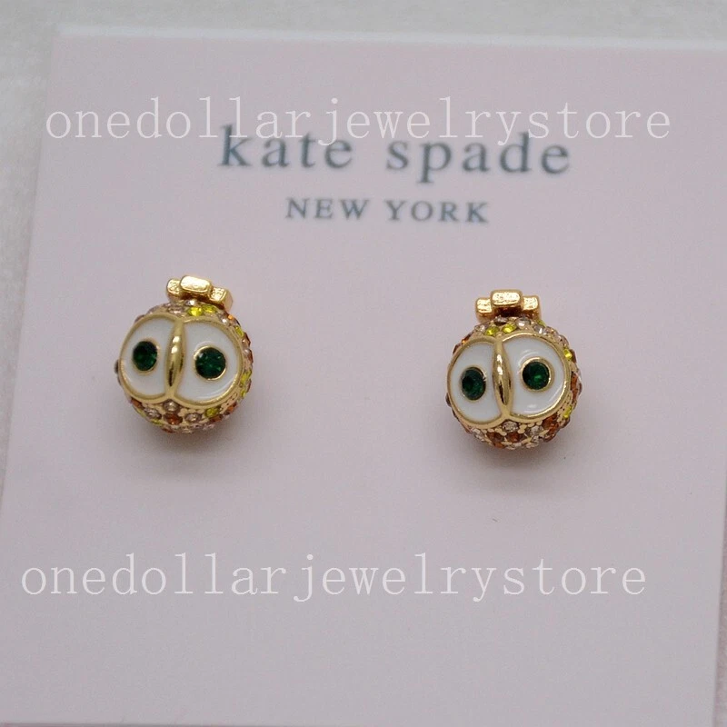 Kate spade women jewelry Yellow OWL enamel white cut crystals CZ stud Earrings