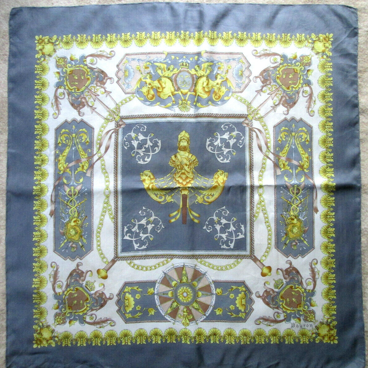 Foulard En Soie Bayron Vintage Bleu Nuit - 76 X 79 Cm, Occasion