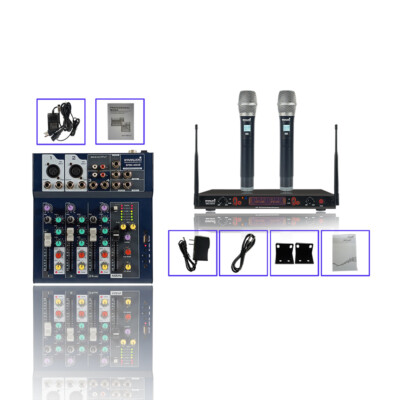 4-Channel Audio Mixer Effects Processor Recording Mixing,Handheld UHF Microphone