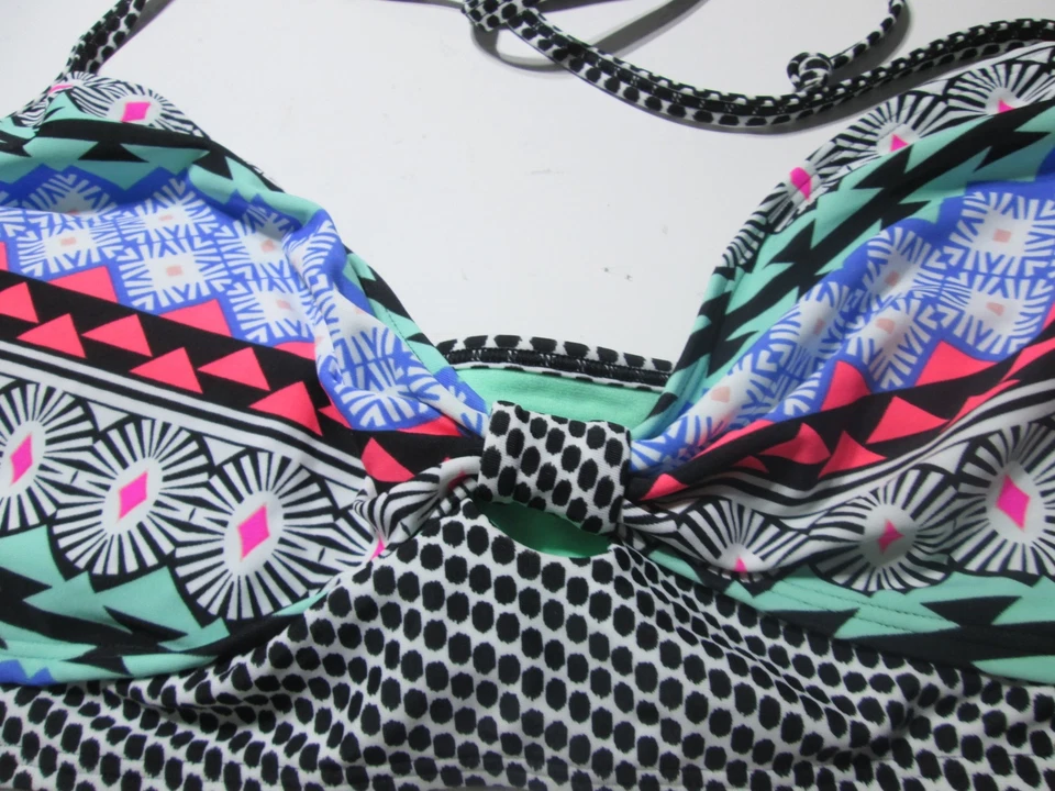 Nuevo con etiquetas Top de bikini antiguo azul marino para mujer talla XL negro forrado con múltiples braletta halter natación Foto 3 de 4