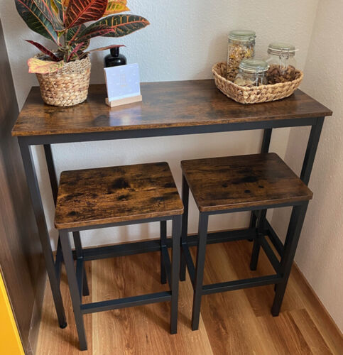 Breakfast Bar Table And Stools Kitchen Pub Dining Room Industrial Furniture Set - Picture 4 of 5