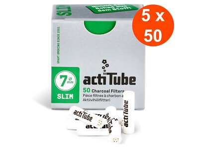 actiTube 5 x 50 Filter Aktivkohle 7mm SLIM | 5 Boxen  Eindrehfilter Joint Tips
