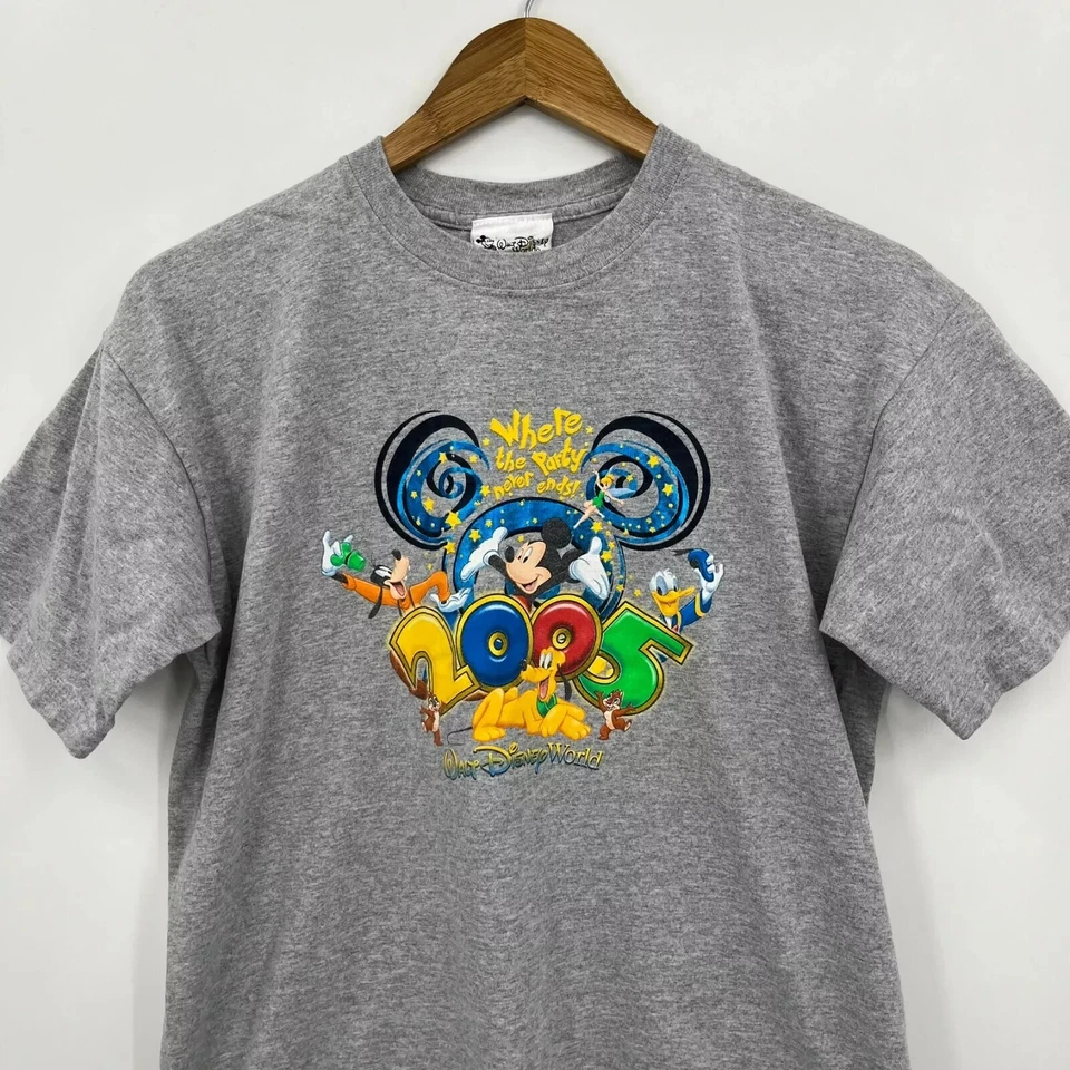 Camiseta Walt Disney World Jóvenes Niños Talla XL Gris Mickey Mouse 2005 Logo Retro Foto 2 de 4
