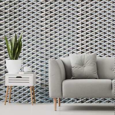 Geometric diamond textured gray black silver gold metallic geo wallpaper roll 3D
