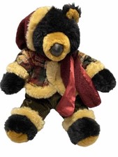 Dan Dee Black Bear Silk Scarf Holiday Plush 16 Corduroy Santa Hat Nose Stuffed