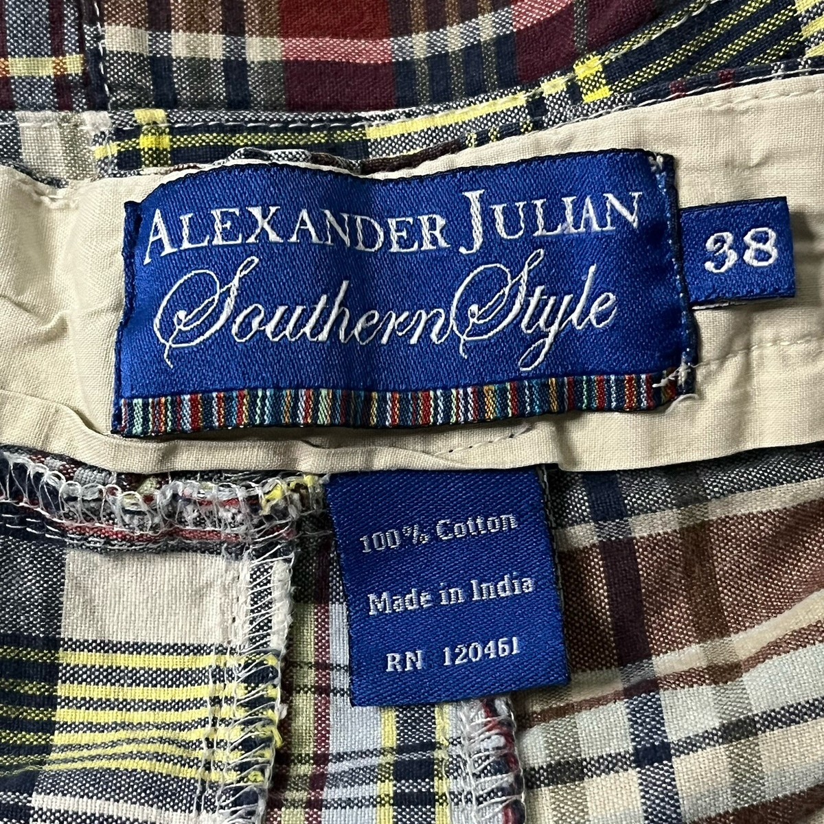 Alexander Julian Mens Southern Style Patchwork Madras Plaid Shorts