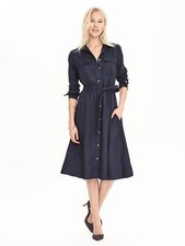 NWT Banana Republic Midi Shirtdress, Preppy navy SIZE LP L P  #179157 1119