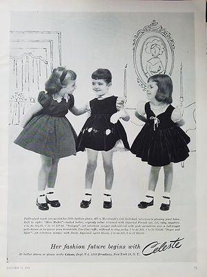 1954 Vintage CELESTE Girls Velveteen Dresses Fashion Clothing Original Ad |  eBay
