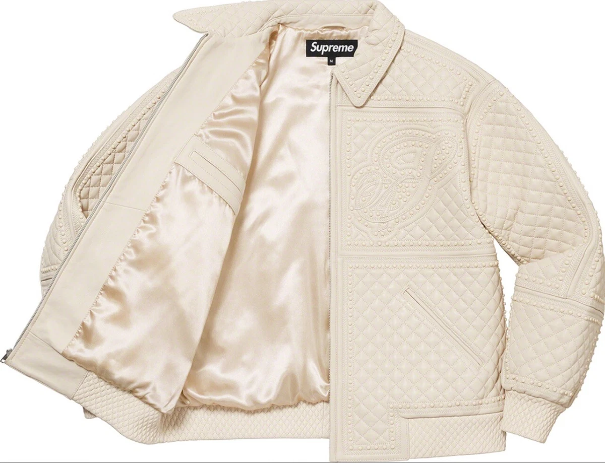 Supreme Studded Quilted Leather Jacket White XL FW22 New in Plastic Authentic