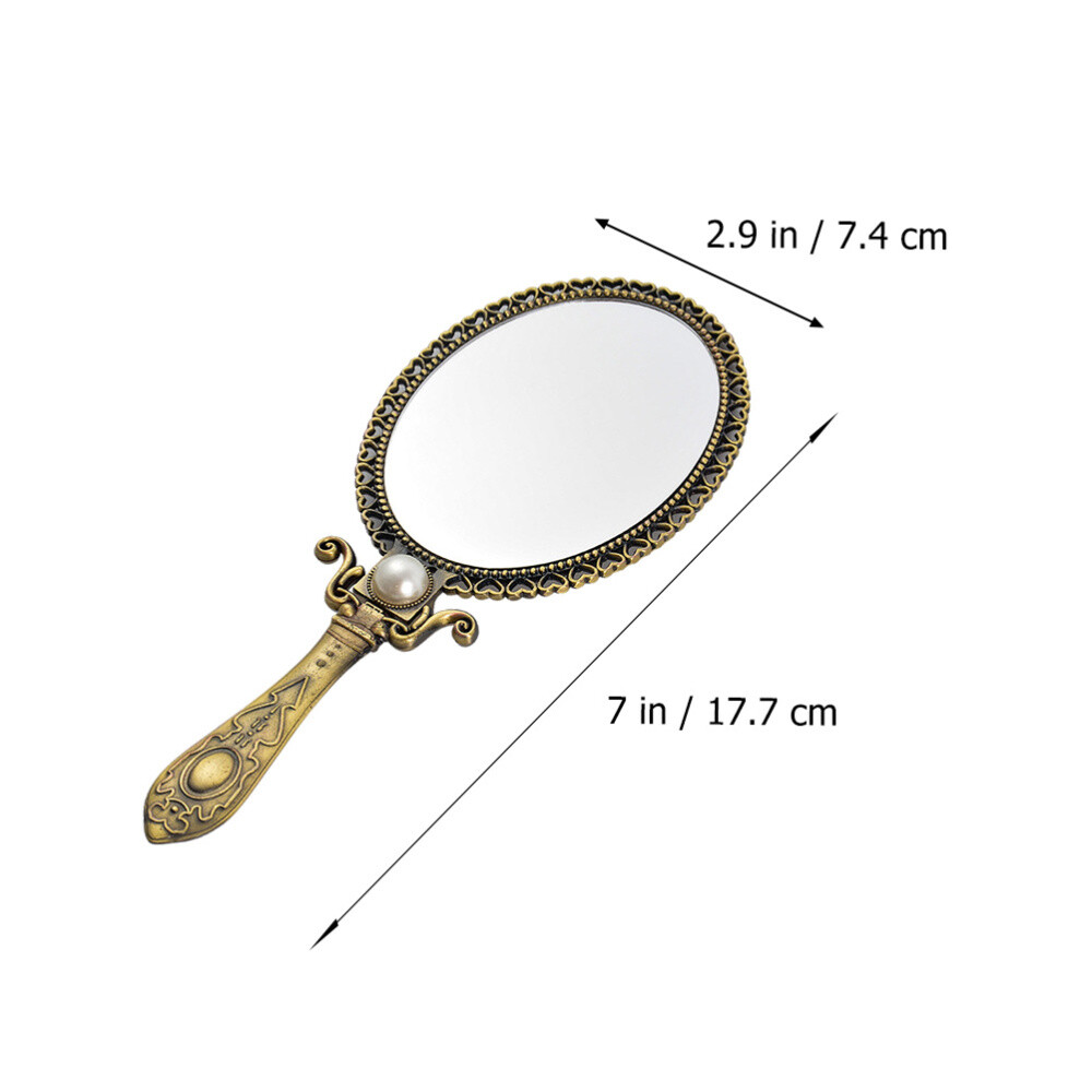 Makeup Small Hand Held Mirror Oval Stand Travel Mirror Handle Cosmetic