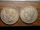 PEACE SILVER DOLLARS 1922 LOT OF 2 NICE AU TONERS!! $2 FACE 90% SILVER