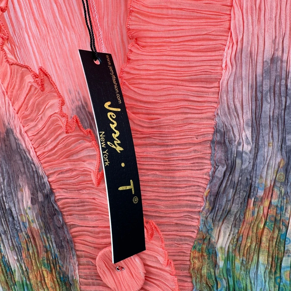 Cárdigan Jerry T Mujeres Boho Volantes Botón Talla 1X Artístico Plisado Acuarela Elastizado Foto 4 de 4