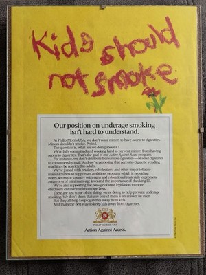 1996 Philip Morris Action Against Access ''Kids Should Not Smoke'' Framed Poster