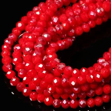 5 Strands 4mm AB Red Color Half Plated Faceted Rondelle Beads,  Glass Beads for 