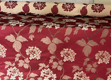 Embossed Embroidered Faux Silk Fabric Gold Red Floral Leaf Motif Design 7.19 y