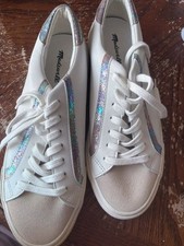 Madewell Sidewalk White Leather Sneakers Iridescent Rainbow Trim