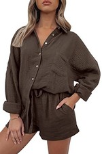 2 Piece Sets For Women Lounge Wear Matching Two Piece Pajama Medium 01brown