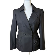 Anne Klein Womens Black Blazer Size 6 Gold Thread Wool Blend Fitted Career Work