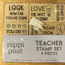 Teacher School Wood Mounted Rubber Stamp Set Of 9