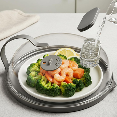Microwave Splatter Cover with Water Steamer for Food - 10 Inch Steam Microwave S