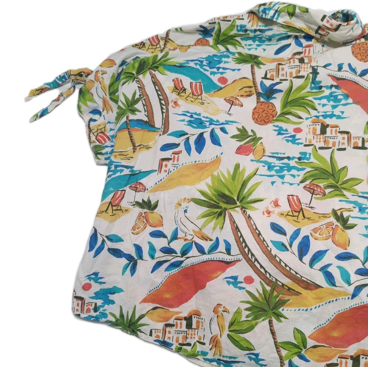 Button Up Blouse Collared Tropical Collared Cotto… - image 5