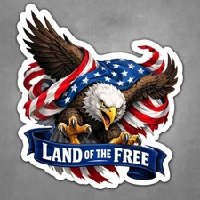 American Flag Bald Eagle Vinyl Sticker Decal Land of the Free Patriotic USA