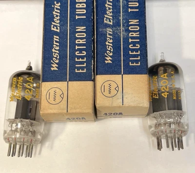 NOS NIB WESTERN ELEC. MATCH PAIR 420A 5755 SQUARE GETTER TUBES EARLY 1960'S - Image 1 of 4