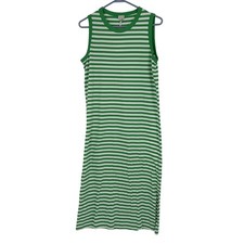NWT KULE Green White Striped Sleeveless Cotton Midi Tank Dress Small Portugal
