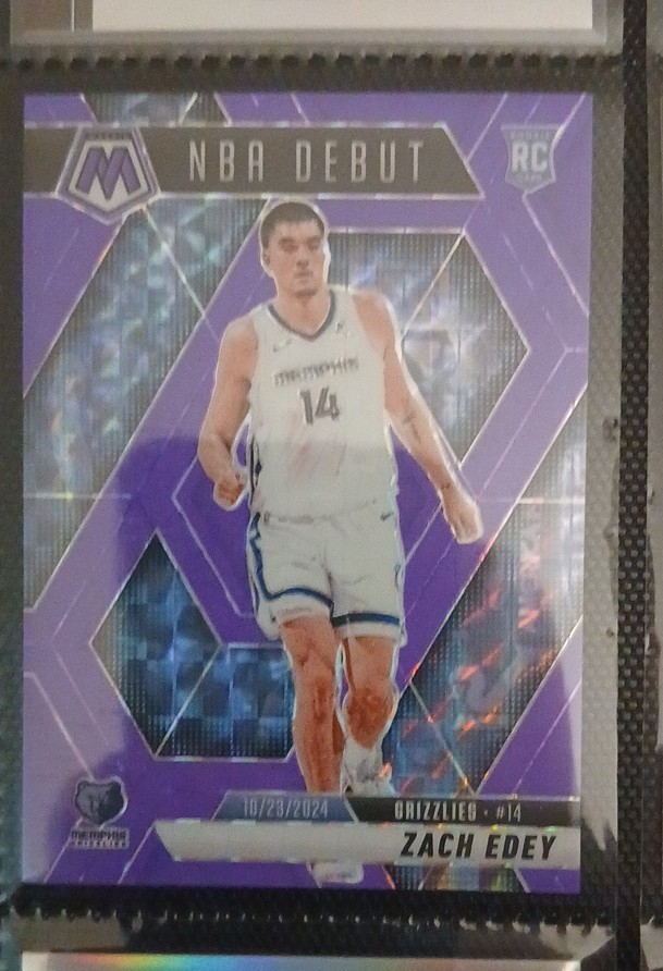 2024-25 Panini Mosaic - Zach Edey #251 Fluorescent Purple Mosaic Prizm /249 (RC)