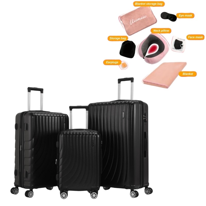 Set 3pcs Expandable Suitcase Tsa Lock Hard Side With 7 Travel Essentials