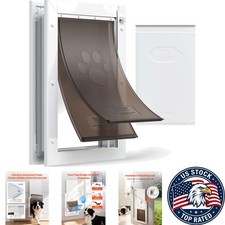 Large Weatherproof Pet Door with Double Magnetic Flaps for Easy Access - White