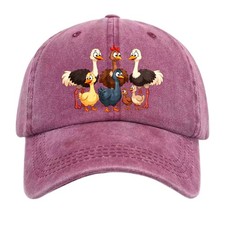 Colorful Cartoon Ostriches & Farm Birds Washed Cotton Baseball Cap