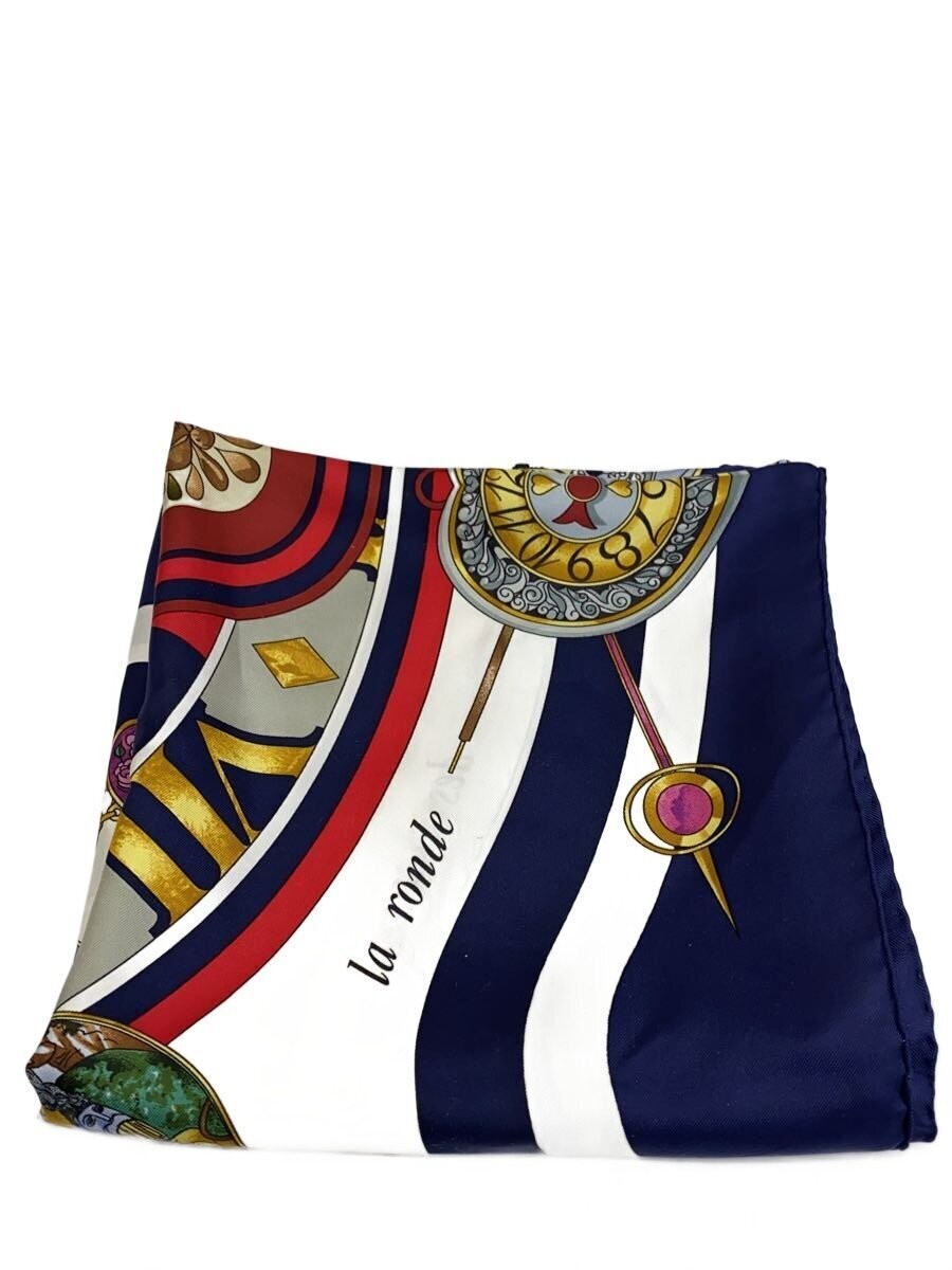 HERMES Scarf Silk NVY Stripe Ladies