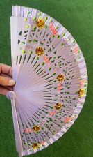 Wooden hand-painted Flamenco Double Sided Fan Spain  /Canary Islands-with Case