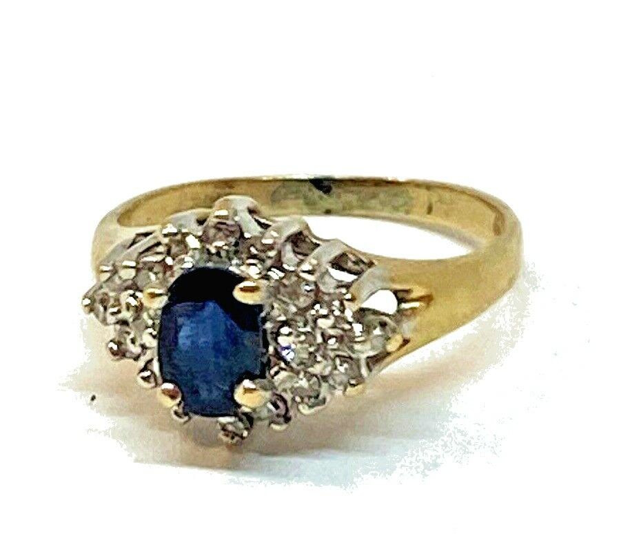 14k yellow gold round Blue Sapphire diamond  ring… - image 5