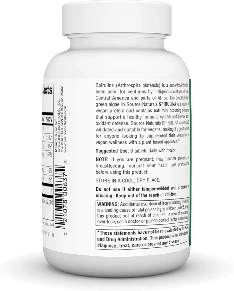 Source Naturals Spirulina - para Apoyo al Sistema Inmunológico - 100 Comprimidos Foto 3 de 4