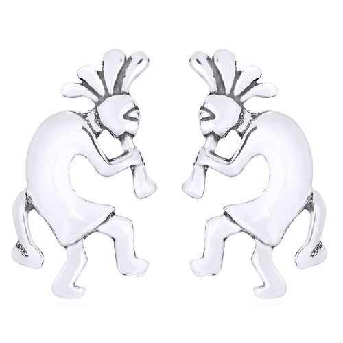 "Kokopelli" Traditional Dangle Drop Earrings 14K White Gold Plated Sterling - Picture 6 of 6