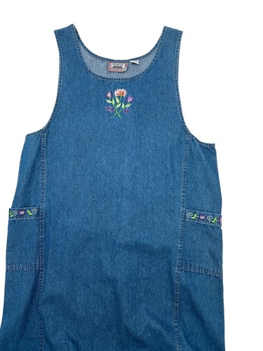 Abito Premier International donna XL denim ricamato midi prateria cottage - Foto 9 di 10