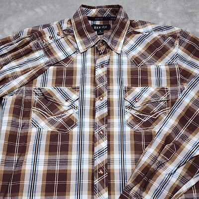 Ely 1878 Shirt Mens Small Brown Plaid Long Sleeve Snap Cowboy Western Rodeo