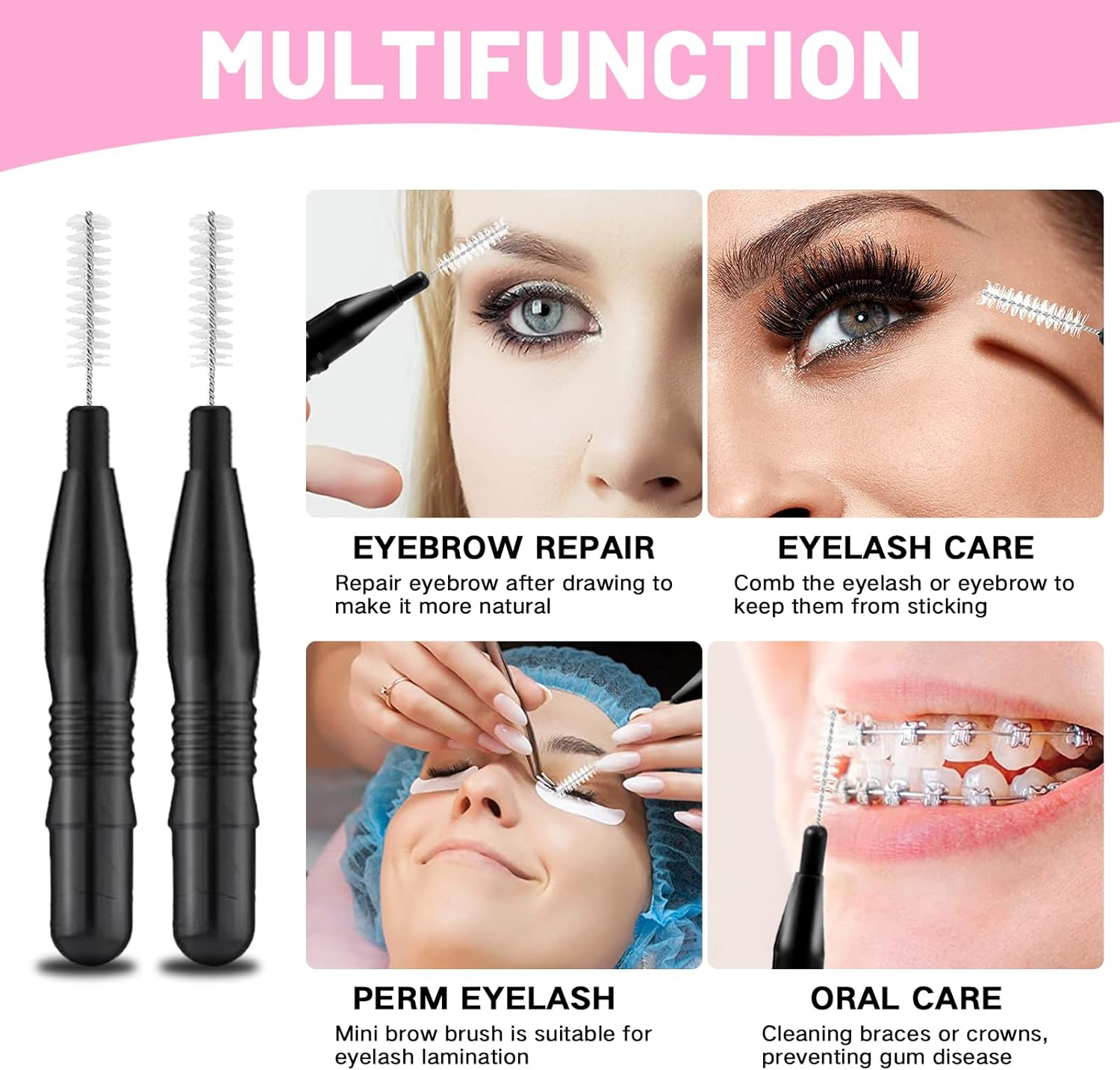 60 PCS Micro Eyebrow Brush with Cap, Disposable Eyelash Brushes Brow