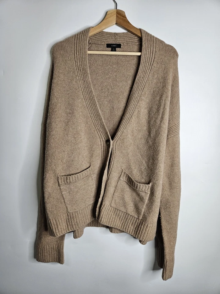 Cardigã J Crew Merino lã cropped suéter marrom supermacio Natal tamanho XL