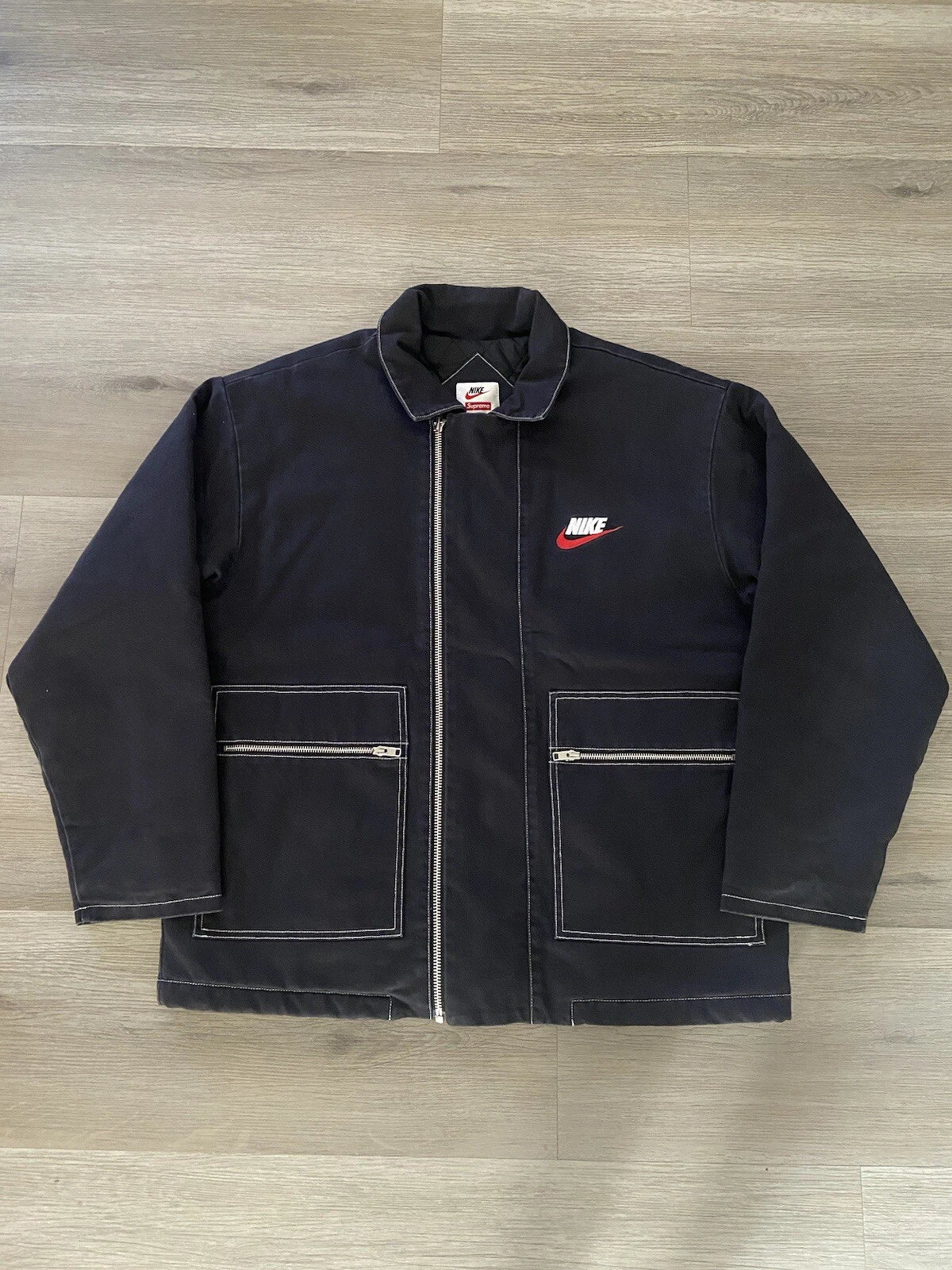 Veste de travail matelassée Supreme Nike double fermeture éclair FW18 taille extra large XL bleu marine