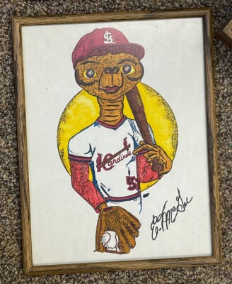 Folk Art Original Naive Art E. T. Movie STL Cardinals Baseball Oddity