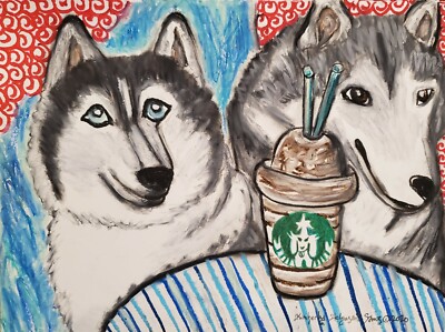Siberian Husky at Starbarks Dog Collectible Art Print 4x6 Signed by Artist KSams