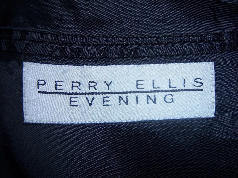 Black Tuxedo Jacket - Perry Ellis Vail two button Satin Notch Lapels -V2 - Image 2 of 4