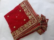 Indian Bridal dupatta with soft net Zari Work Embroidered for Wedding - Freeship